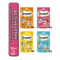 Лакомство Dreamies для взрослых кошек, набор вкусов: с говядиной, с курицей, с лососем, с сыром, 16 шт по 60 г