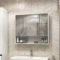 Шкаф навесной Modul 800 с зеркалом белый в ванную комнату с полкой открытого хранения