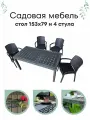 Садовая мебель. Набор HomlyGreen, большой стол 153х79х70 см, 4 стула, цвет мокко, с черными подушками