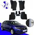 Автомобильные коврики EVA/ЕВА/ЭВА для Volkswagen Polo VI / Фольксваген Поло 6 2020 – н. в. черный василек