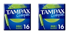 Tampax Compak Тампоны женские гигиенические с аппликатором Super Duo 16шт 2 уп