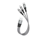 Кабель USB - Apple 8 pin, Type-C, микро USB HOCO X47 HARBOR, 25см, круглый, 2.4A, ткань, алюминий, 3 в 1, цвет серебряный