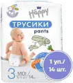 Подгузники-трусики HAPPY 14шт Midi /6-11кг/ дет.