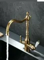 Смеситель кран для кухни ретро с высоким изливом и с подключением к фильтру питьевой воды Бронза