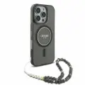 Guess чехол с ремешком из бисера для iPhone 16 Pro Max, PC/TPU Glitter черный/с блестками (MagSafe)