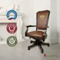 Офисное кресло руководителя Версаль с гербом, кожа, массив дерева (цвет тёмный орех), светло-коричневое