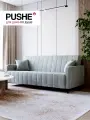Прямой диван-кровать, раскладной PUSHE, Берген Lux, велюр, светло-серый Meridian 992