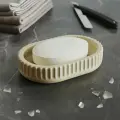Мыльница для ванной и кухни Chloe из бетона, овальная, кремовая глянцевая