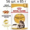 Влажный корм Royal Canin Maine Coon Adult пауч для кошек породы мейн кун (кусочки в соусе) Мясо, 85 г х 56 шт.