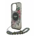 Guess для iPhone 16 Pro Max чехол PC/TPU Flowers Hard + Pearl Hand Strap Black (MagSafe)