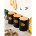 Набор 3 банок для сыпучих продуктов 900 мл 10*10*14,5 см Tea, coffee, sugar черный с бамбук. крышками