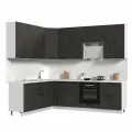 Кухонный гарнитур угловой, без столешницы, Пасаденна h=2370, 200х260см Белый / Угольный Камень