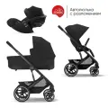Cybex Balios S Lux 2025 коляска 3 в 1, цвет Moon Black, черная, c автокреслом Cybex Aton B2 i-size, коляска для новорожденных, в комплекте 2 дождевика