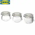 Банка с крышкой, 3 шт. 13 сл, прозрачное стекло, IKEA KORKEN коркен