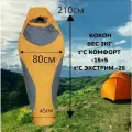 Спальный мешок кокон зимний GRIZZLY BEAR 2 L до -25 С 210 см, серый/оранжевый, левый