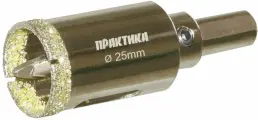 Коронка алмазная по керамограниту/керамике 25х70мм ПРАКТИКА Профи пилотное сверло, (1шт)