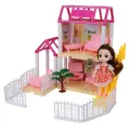 Дом для кукол со светящимися люстрами и мебелью, 2 этажа, розово-белый дизайн, 25х35х44 см, пластик, картон
