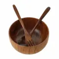 Набор для супа Фо Бо, деревянная глубокая, тарелка-миска из дерева Унаби - 15 см. со столовыми приборами.