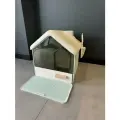 Закрытый лоток-домик с выдвижным поддоном ,совком и украшением крыши «Чистый котик»  48х46х51 см., голубой