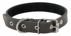 HOMEPET Ошейник для собак кожаный, простой, двойной, простроченный, двухслойный, черный 49 - 61 см, 35 мм