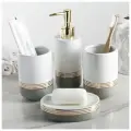 Набор аксессуаров для ванной комнаты «Лили», 4 предмета (дозатор 300 мл, мыльница, 2 стакана), бело-серый