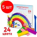 Комплект 5 шт, Пластилин классический юнландия юный волшебник, 24 цвета, 480 г, со стеком, 106511