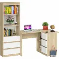 Стеллаж-комод три ящика СВК Мори МСТ-1600 с угловым компьютерным столом тумба справа дуб сонома/белый 1848х849х1796 см.