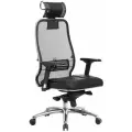 Кресло руководителя Метта Samurai SL-3.03/SL-3.04, 3D подголовник, сетка/экокожа черная