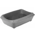 Глубокий туалет-лоток под наполнитель для кошек ZooM 2907 с решеткой и со съемным бортиком, пластик, серый, размер 43 х 30 х 12 см