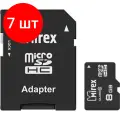 Комплект 7 штук, Карта памяти Mirex microSDHC с адаптером 8Gb (class 10) (13613-AD10SD08)