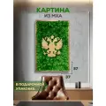Картина Герб России, стабилизированный мох, ручная работа, в деревянной раме, 38x59 см