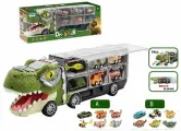 Автовоз DINOSAUR на батарейках (свет, звук)с горкой в коробке ячейки с динозавром-машиной(4), машинкой, катером