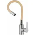 Смеситель для кухонной мойки с гибким силиконовым изливом, нержавеющая сталь, бежевый, сатин