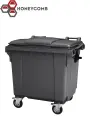 Пластиковый мусорный бак на колесах 1100 л, серый