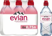 Вода минеральная Evian (Эвиан) 6 шт. по 0,75 л Спорт, негазированная, пэт