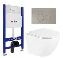 Комплект 3 в 1 инсталляция Enio Tecnico 50 EN8050050 + Унитаз подвесной BelBagno Uno BB3105CHR/SC + кнопка матовая нержавеющая сталь Rotondo