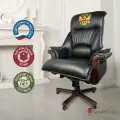 Офисное кресло руководителя Давос с гербом, натуральная кожа, черное