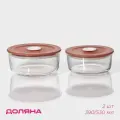 Контейнеры для хранения продуктов Доляна стеклянные с крышкой Коралл 390 и 530 мл