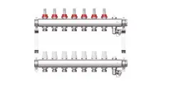 Коллектор нержавейка STI ТТ000013669 1x3/4 на 7 выходов с расходомерами, клапана маевского, сливные краны, кронштейны