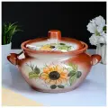 Жаровня Кунгурская керамика Подсолнух, керамика, 3л, круглая, коричневая
