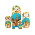 Матрешка  Храмы России , голубая, 5 мест, 18 см, разборная