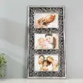 Фоторамка пластик на 3 фото 10х15 см Мелкий вьюнок тёмное серебро 23,5х45,5 см