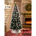 Елка искусственная заснеженная с шишками и ягодами, материал леска+ПВХ 210 см, ель на Рождество для комнаты большая, Поезд Ёлок