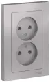 Двухместная розетка Systeme Electric ATLAS DESIGN без заземления 16А в сборе алюминий ATN000320