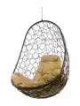 Подвесное кресло овал (без стойки), с ротангом коричневое, бежевая подушка