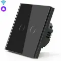 Cенсорный Wi-Fi выключатель с Алисой, 2 клавиши 1 пост, (2G) стекло 86х86мм цвет черный