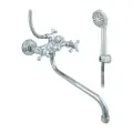 Смеситель для ванны с душем двуручный круглый излив, душевой шланг н/ж сталь, хромированная пластиковая лейка и кронштейн ЭКО ЦС-СМ 500/5-4 М_Крест Центр Сантехники (Подольск) ЭМ900709