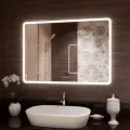 Зеркало для ванны с подсветкой, подогревом, Bluetooth и FM радио Континент Demure 100x70 см, сенсорное управление, функция антизапотевания с таймером отключения, часы, датчик температуры, календарь, воспроизведение Bluetooth и FM радио