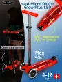 Детский трехколесный самокат Maxi Micro Deluxe Glow Plus (светится в темноте) LED красное сияние, со светящимися колесами и платформой