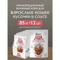 Влажный корм для кошек с Уткой и Брусникой привередливых ко вкусу корма, кусочки в соусе, 85г 12 шт брит КЕА